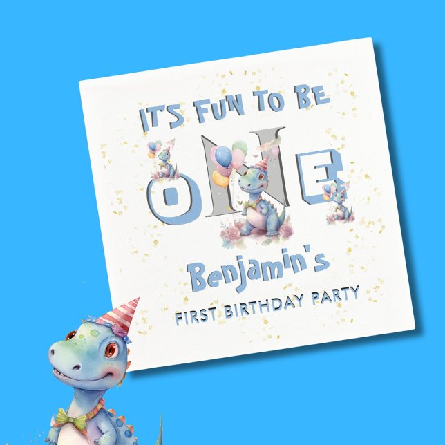 Serviette En Papier Garçon Premier Anniversaire Amusant One Dinosaur (Créateur téléchargé)