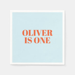 Serviette En Papier Garçon Premier anniversaire bleu et rouge moderne