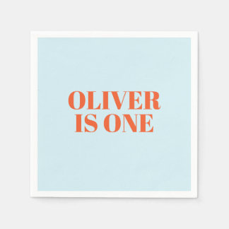 Serviette En Papier Garçon Premier anniversaire bleu et rouge moderne