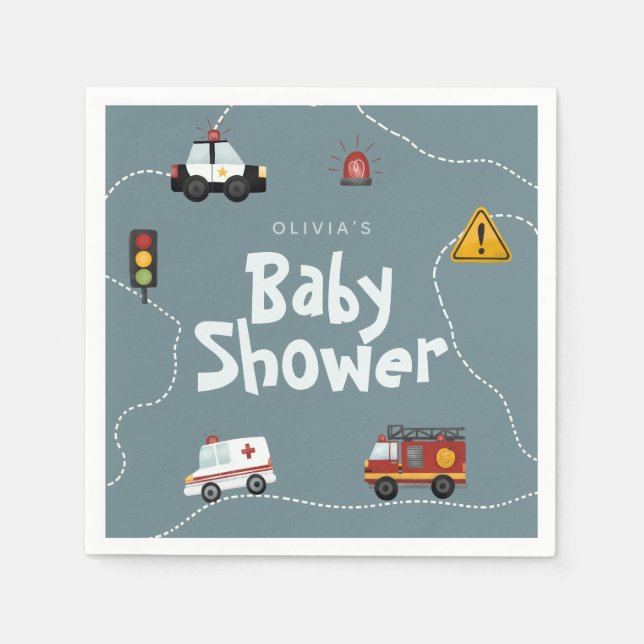 Serviette En Papier Garçons Baby shower de police bleu mou (Devant)