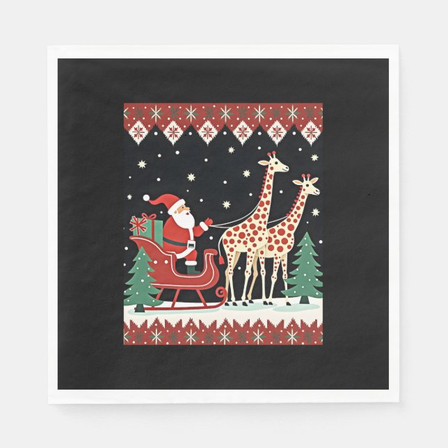 Serviette En Papier Garçons Filles Santa Claus équitation Giraffe Slei (Devant)