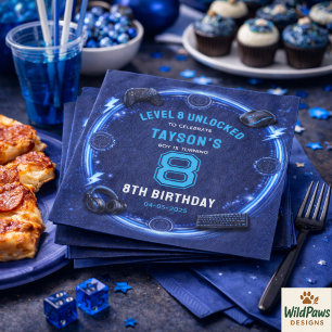 Serviette En Papier Garçons Moderne Cool Bleu Fête d'anniversaire 8 an