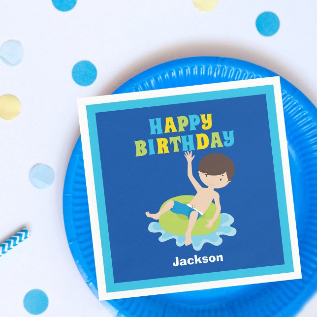 Serviette En Papier Garçons Piscine Fête Enfants Bleu Anniversaire (Créateur téléchargé)