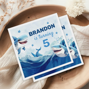 Serviette En Papier Garçons sous l'océan marin requin 5e anniversaire