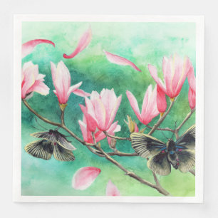 Serviette En Papier Garden Party ! Papillons sur la florale rose