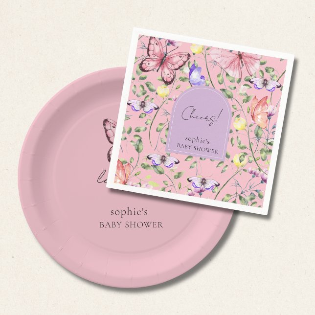 Serviette En Papier Garden Pink Butterfly Lavender Arch Baby Shower (Créateur téléchargé)