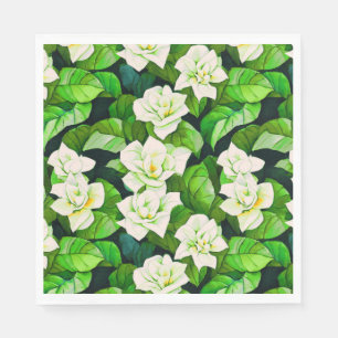 Serviette En Papier Gardenias blanches et Feuilles verts de Jade