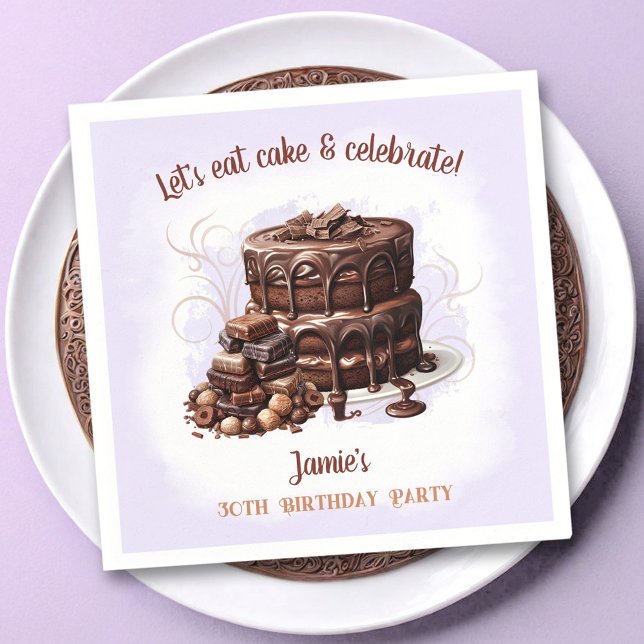 Serviette En Papier Gâteau au chocolat Purple Brown 30e fête d'anniver (Chocolate Cake Purple Brown Birthday Party Napkins)