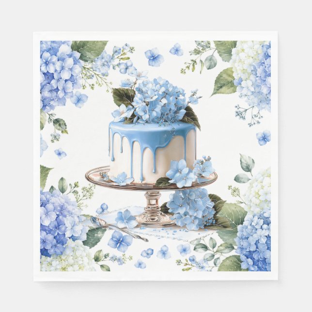 Serviette En Papier Gâteau avec fleurs d'hortensia (Devant)