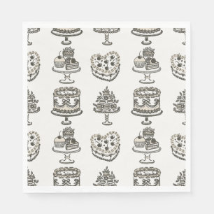 Serviette En Papier Gâteau Coquette Rétro Cœur Beige Ruban Saint-Valen