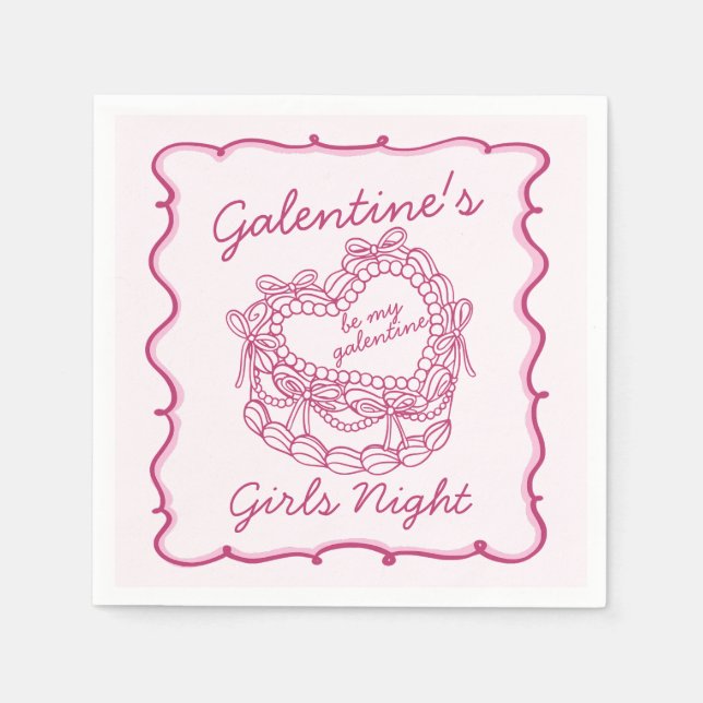 Serviette En Papier Gâteau Coquette Rétro Cœur Ruban Rose Galentines (Devant)