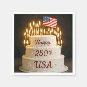 Serviette En Papier Gâteau d'anniversaire 250 ans avec drapeau américa