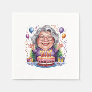 Serviette En Papier Gâteau d'anniversaire d'une vieille dame excitée A