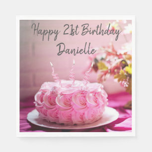 Serviette En Papier Gâteau d'anniversaire Rose floral joyeux