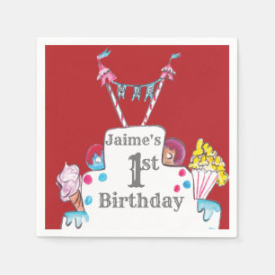 Serviette En Papier Gâteau de cirque vintage 1er aquarelle d'anniversa