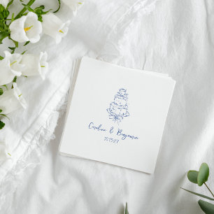 Serviette En Papier Gâteau de mariage bleu français doodle manuscrit p