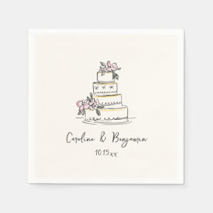 Serviette En Papier Gâteau de Mariage Rose Jaune Doodle Écriture Manus