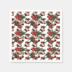 Serviette En Papier Gâteau Élégant aux motifs Rouge, Blanc & Vert pour