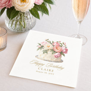 Serviette En Papier Gâteau Floral Rose Élégant Fête d'Anniversaire Fém