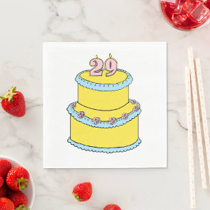 Serviette En Papier Gâteau jaune 29e anniversaire avec roses roses ros
