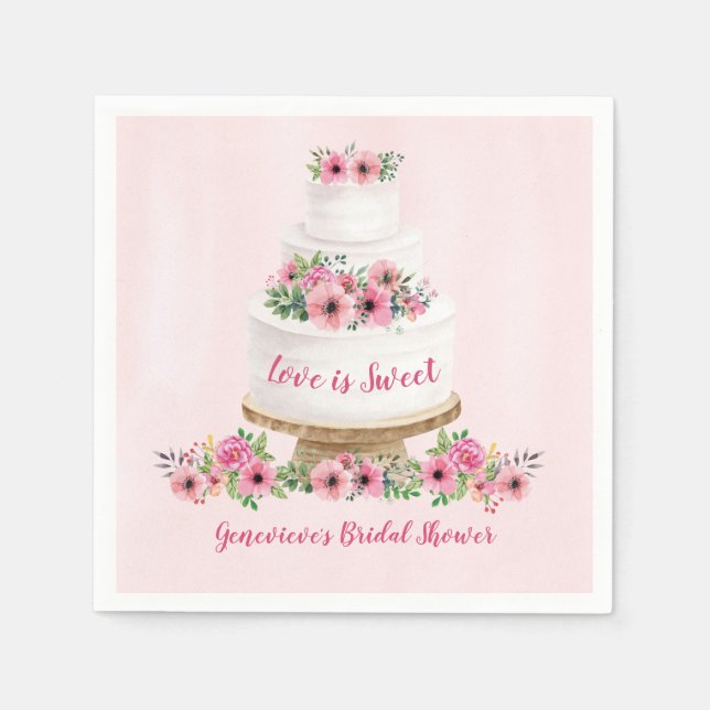 Serviette En Papier Gâteau Mariage rose Aquarelle (Devant)