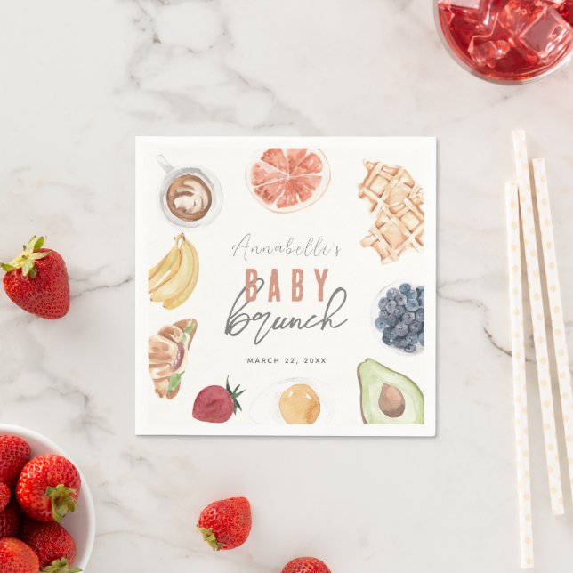Serviette En Papier gaufres Café Fruits Aquarelle Bébé Brunch (En situation)