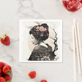 Serviette En Papier Geisha japonaise gracieuse