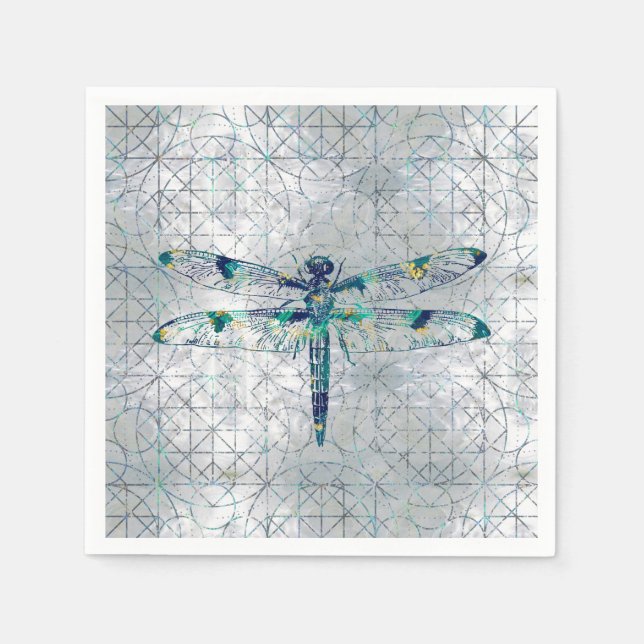 Serviette En Papier Gemstone Dragonfly sur motif de géométrie sacrée (Devant)