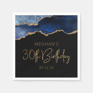 Serviette En Papier Géode Agate Chic Blue Gold 30e anniversaire
