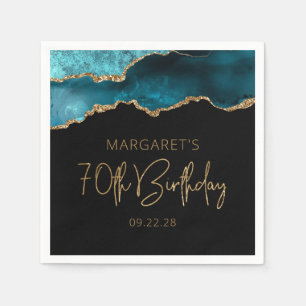 Serviette En Papier Géode Agate Chic Gold Turquoise 70e anniversaire