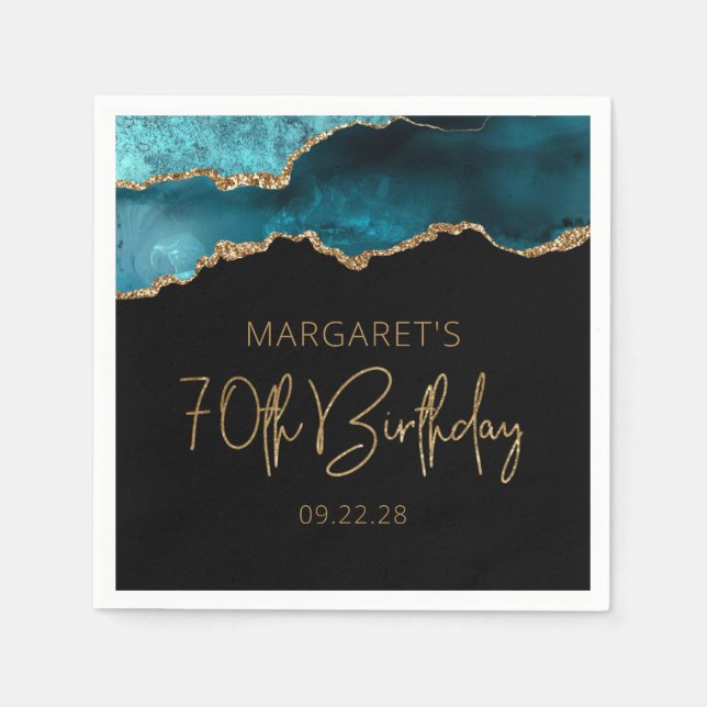 Serviette En Papier Géode Agate Chic Gold Turquoise 70e anniversaire (Devant)