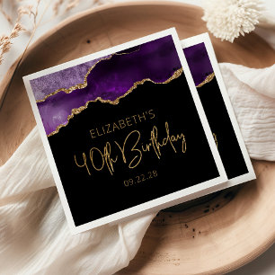 Serviette En Papier Géode Agate Chic Purple Gold 40e fête d'anniversai