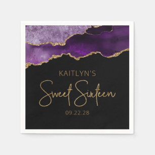 Serviette En Papier Géode Agate Chic Purple Gold Sweet 16 Anniversaire