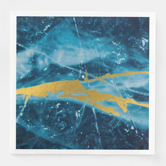 Serviette En Papier Géode Agate Gemstone Blue et Gold (Devant)