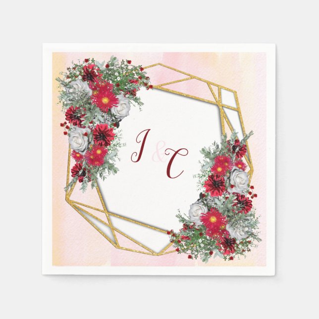 Serviette En Papier Géométrique - Bouquets Bourgogne Parties scintilla (Devant)