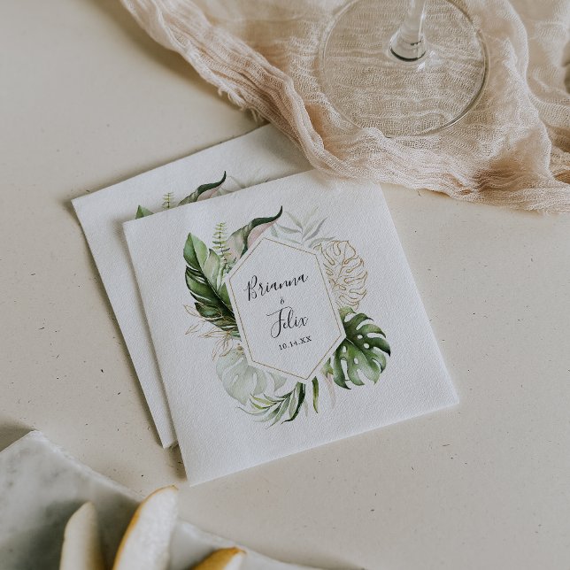 Serviette En Papier Géométrique Or Tropical Mariage Napkin (Créateur téléchargé)