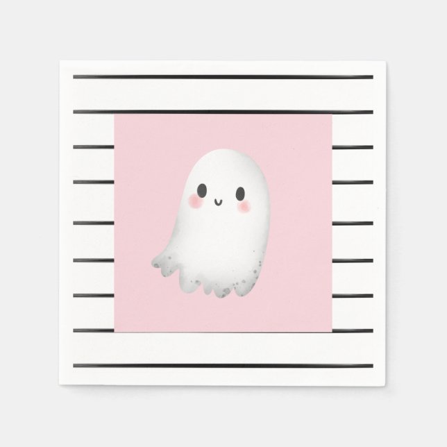 Serviette En Papier Ghost Hey Boo Pastel Pink Halloween Anniversaire (Devant)