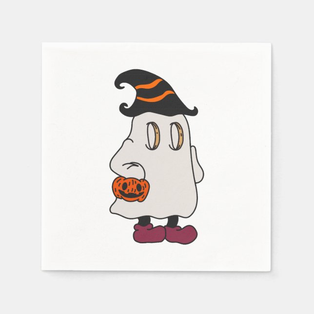 Serviette En Papier Ghost holding pumpkin and wearing witch hat (Devant)