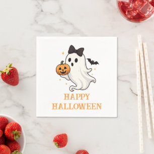 Serviette En Papier Ghost mignon avec Bow et Citrouille   Halloween