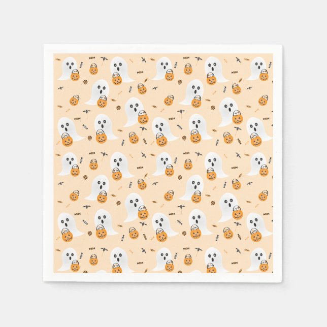 Serviette En Papier Ghosts Trick Ou Traiter Citrouille Candy Bucket (Devant)