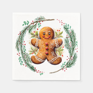 Serviette En Papier Gingerbread Cookie et Christmas Holly
