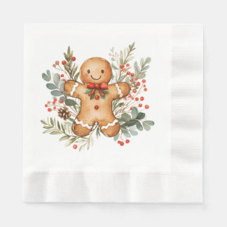 Serviette En Papier Gingerbread Man Greenery Foliage Christmas Napkin