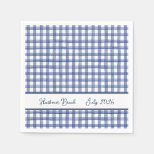 Serviette En Papier Gingham bleu marin d'été, 4 juillet à carreaux
