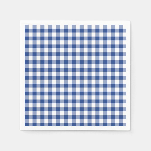 Serviette En Papier Gingham Classique Bleu Vrai (Devant)