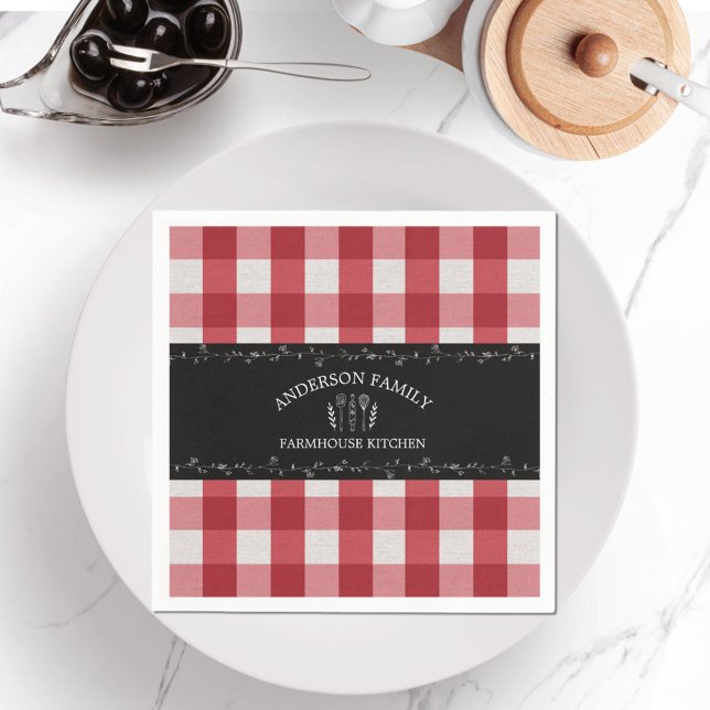 Serviette En Papier Gingham Rouge Campagnard Rustique Tableau Noir (Créateur téléchargé)