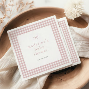 Serviette En Papier Gingham Simple Nœud Rose Poussiéreuse Fille Baby S