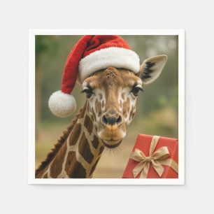 Serviette En Papier Girafe de Noël avec cadeau de fête
