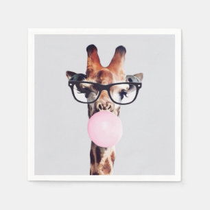 Serviette En Papier Girafe portant des lunettes soufflant un bubble gu