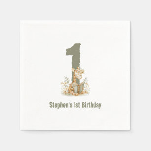 Serviette En Papier Girafe Vert mignonne 1ère fête d'anniversaire