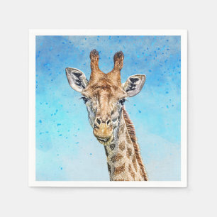 Serviette En Papier Giraffe curieuse avec Ciel de Confetti Bleu